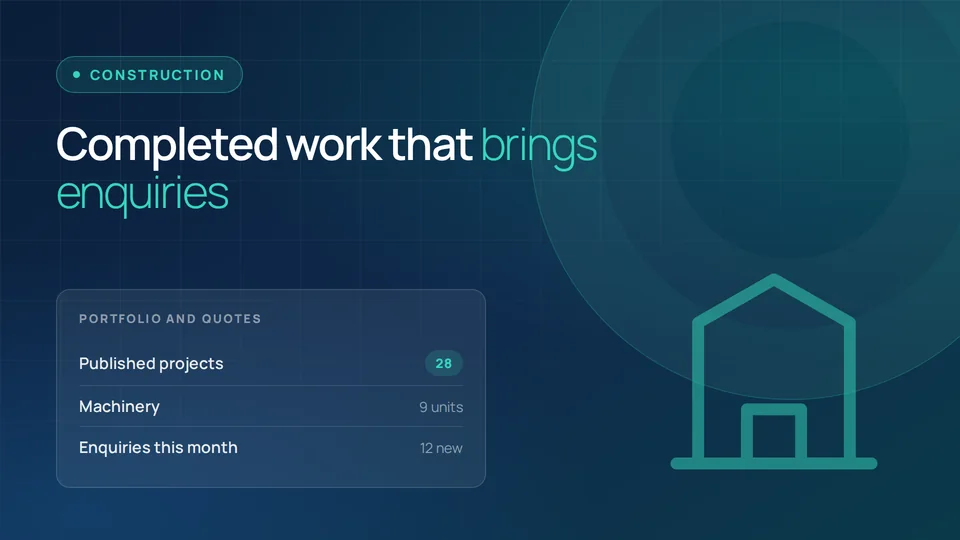Web solution preview for the Construction and trades sector